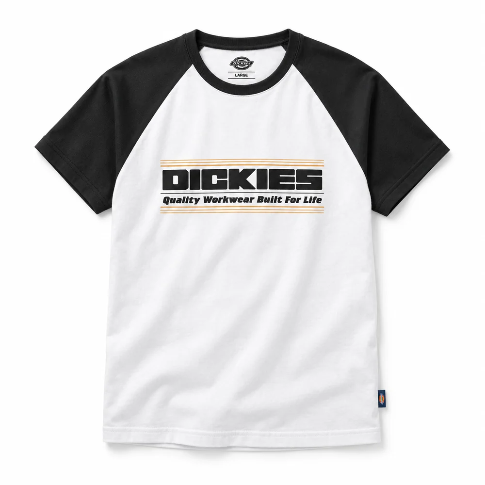 Generated realistic flat lay of the Dickies raglan T-shirt corresponding to the CAD